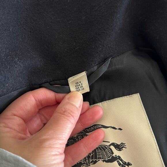 Burberry London Cashmere Virgin Wool Belt Long Winter Pea Coat Black Size 2 - Picture 10 of 11